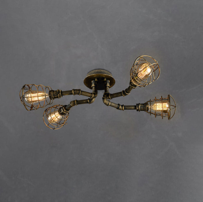 Lampada da soffitto rotonda in ferro industriale vintage con tubo d'acqua, 4/6/8 luci