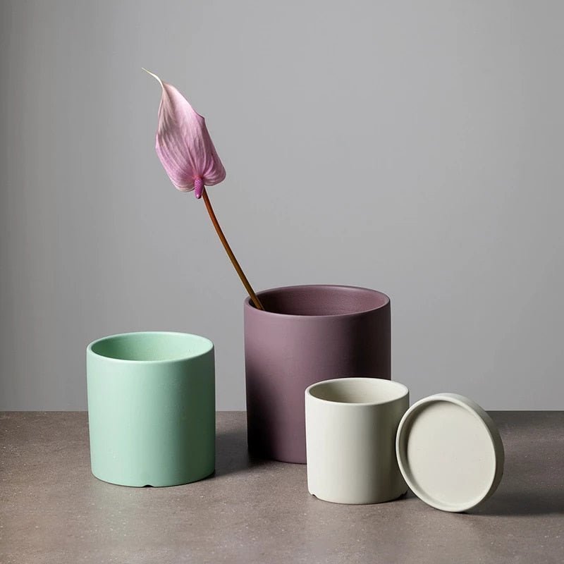 POTERIE – Vaso da fiori moderno in ceramica con piattino