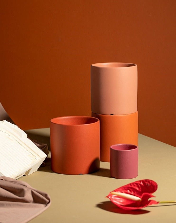 POTERIE – Vaso da fiori moderno in ceramica con piattino