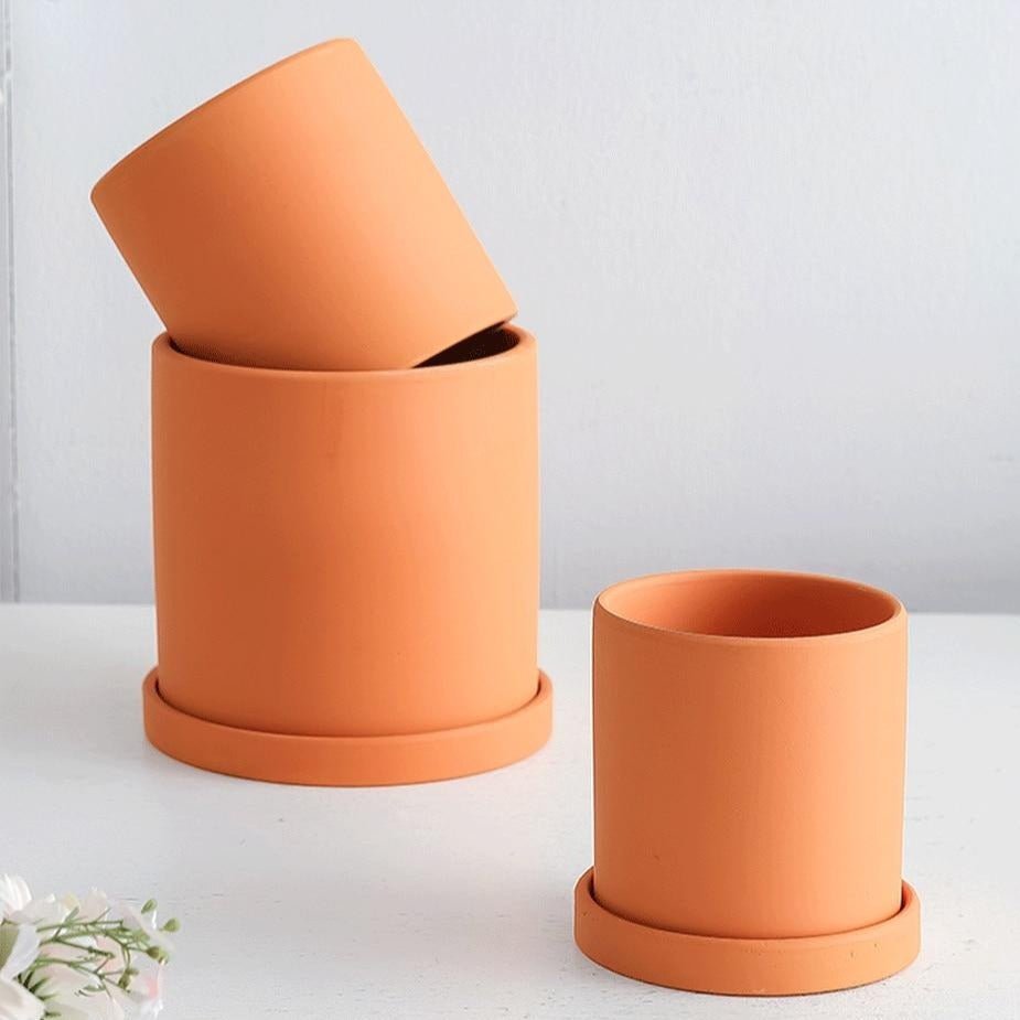 POTERIE – Vaso da fiori moderno in ceramica con piattino