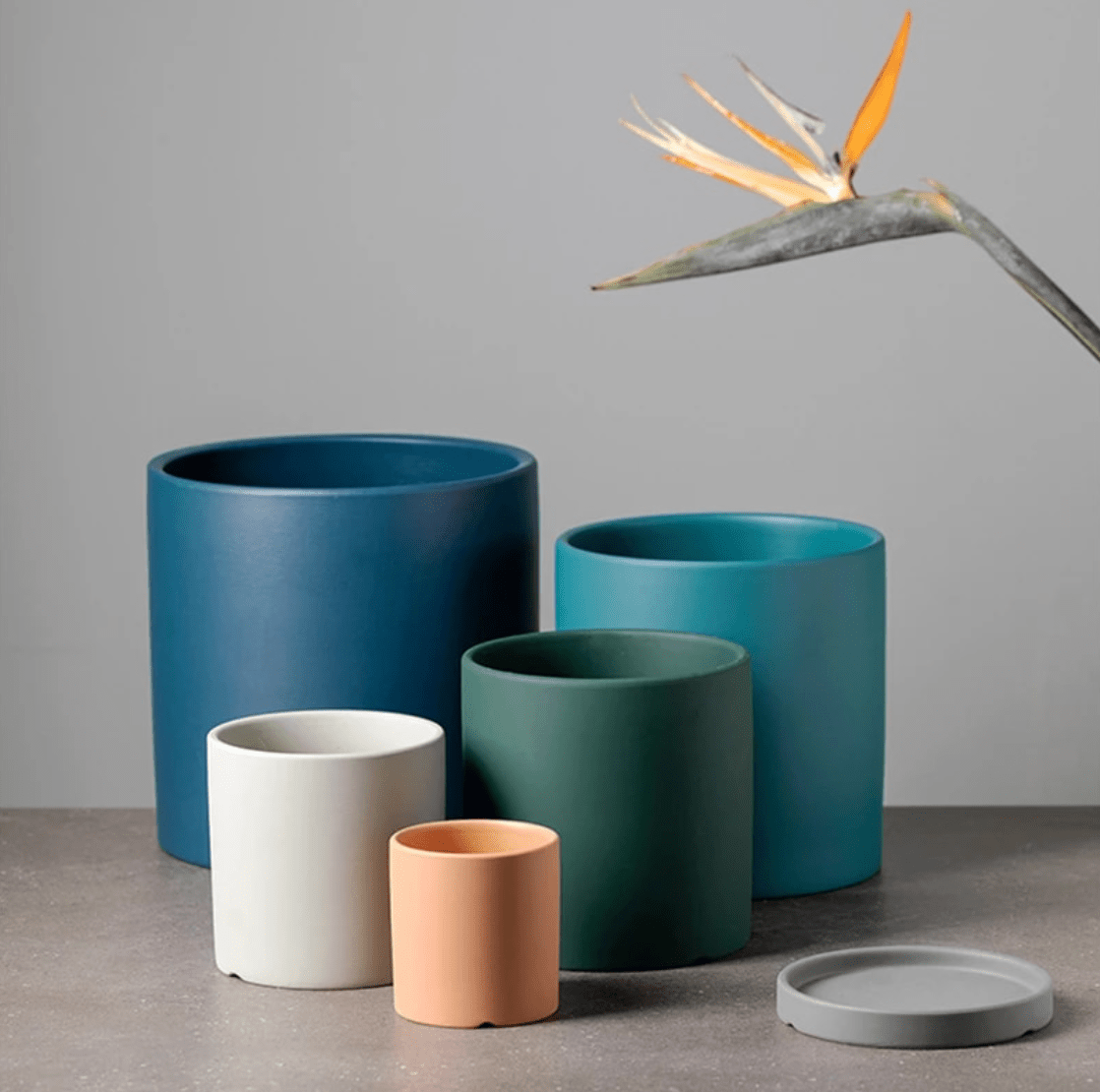 POTERIE – Vaso da fiori moderno in ceramica con piattino