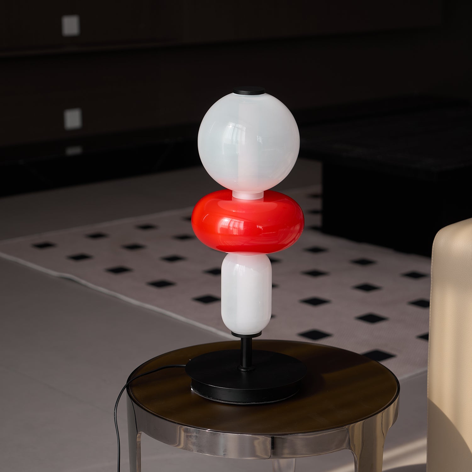 Lampada da Tavolo Macchiata in Vetro e Metallo