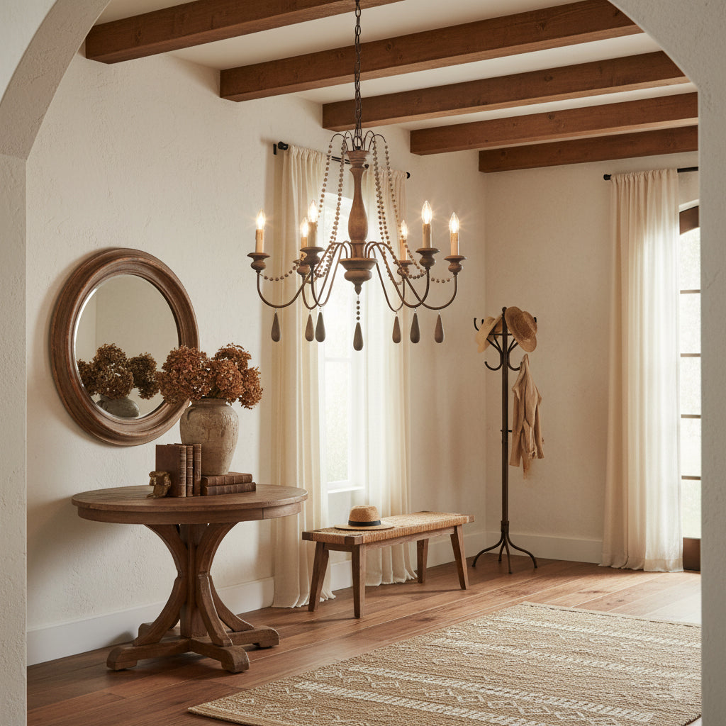 Lampadario a perline in stile candela