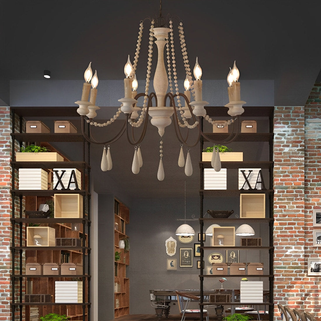 Lampadario a perline in stile candela