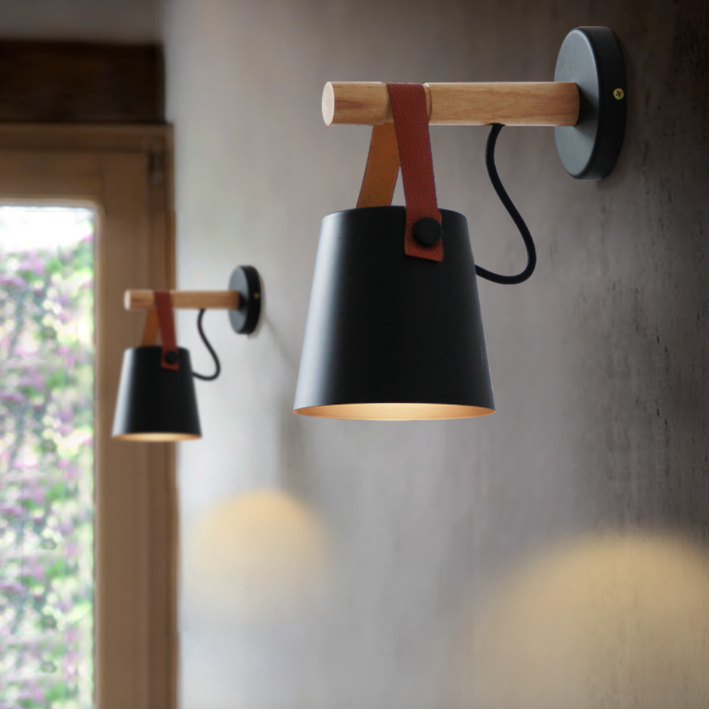 Applique murale LED in legno con paralume sospeso