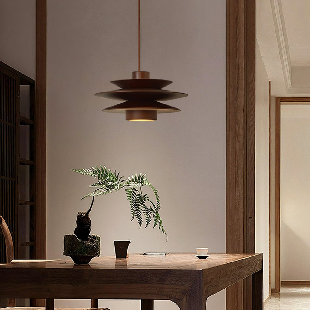 Lampada a sospensione in legno a disco Cascade