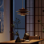Lampada a sospensione in legno a disco Cascade