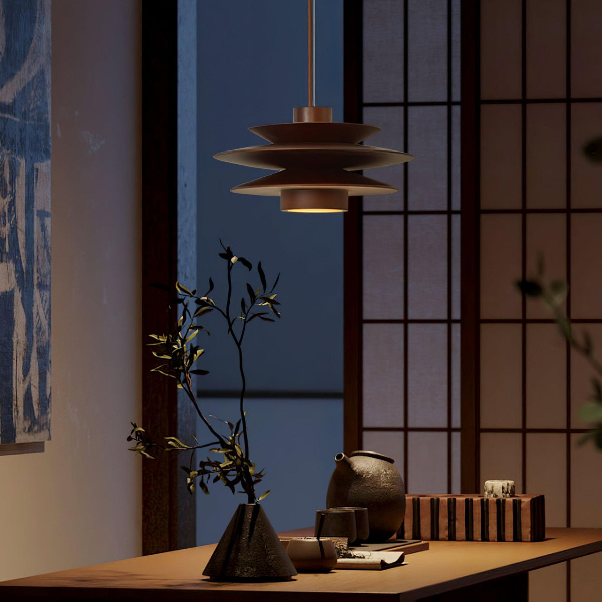 Lampada a sospensione in legno a disco Cascade