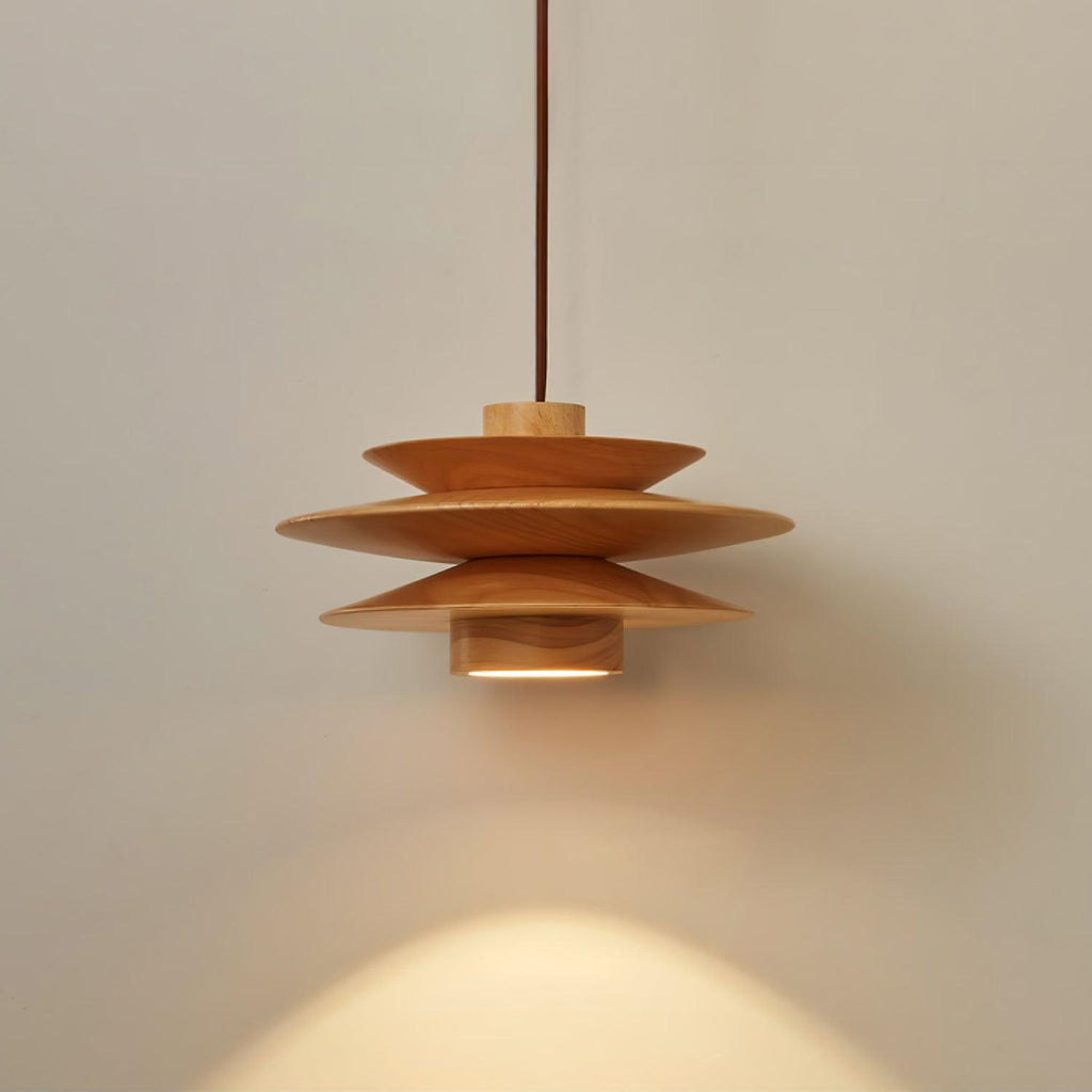Lampada a sospensione in legno a disco Cascade