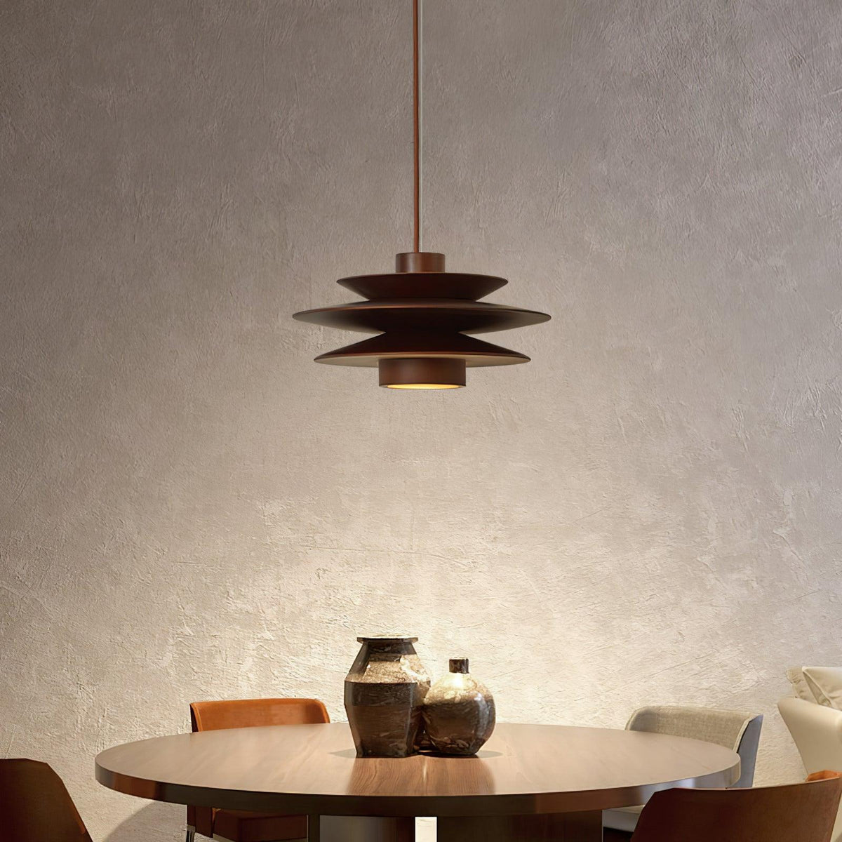 Lampada a sospensione in legno a disco Cascade