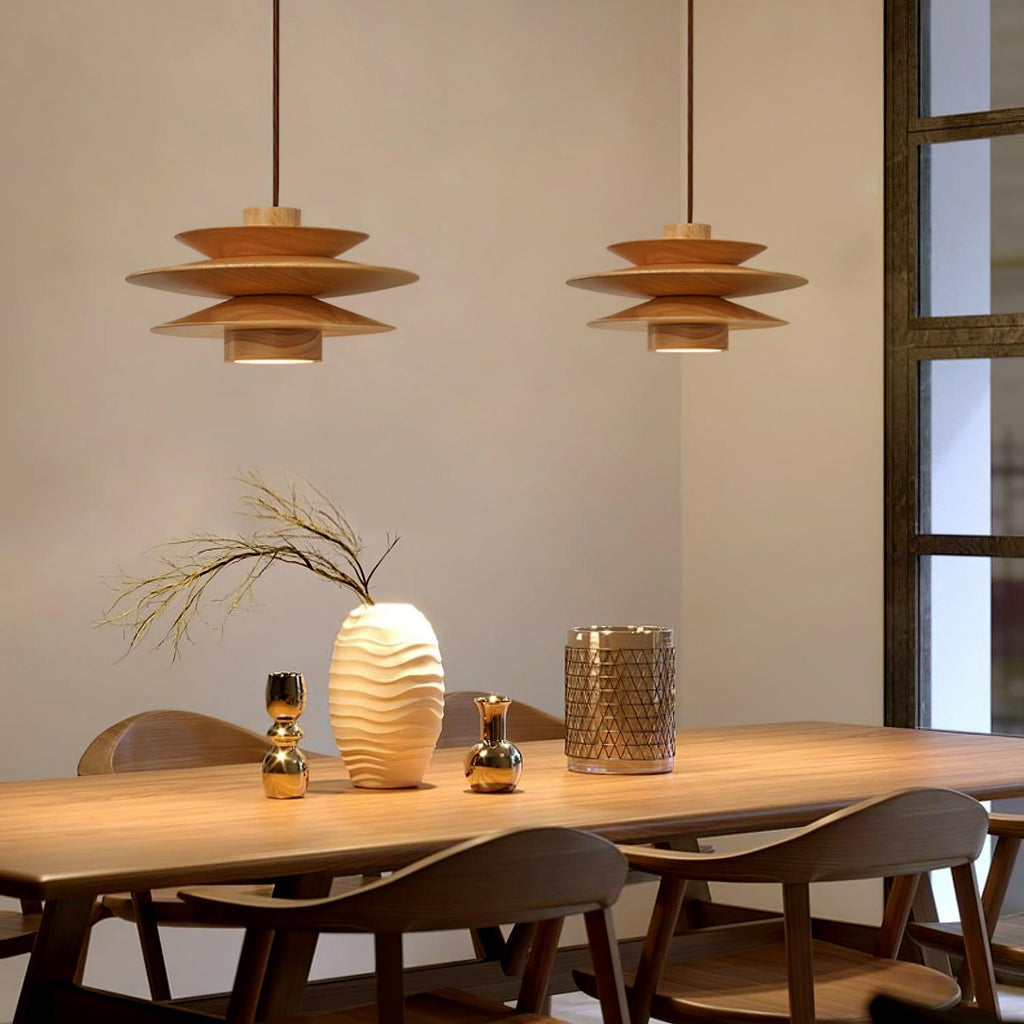 Lampada a sospensione in legno a disco Cascade