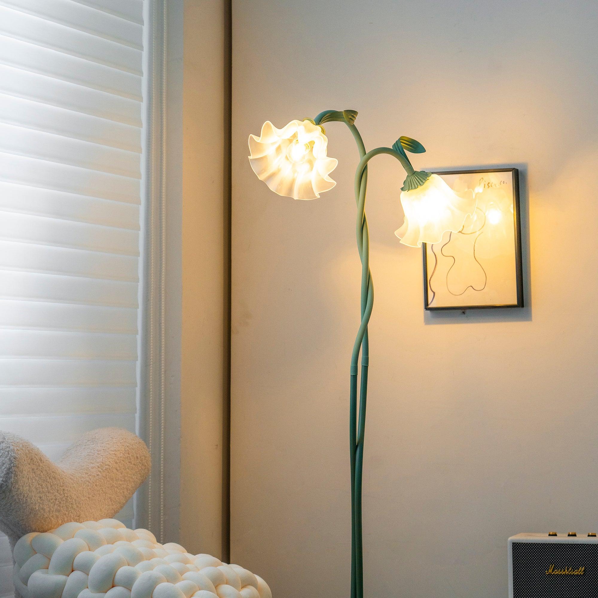 Lampada da terra Cella – Tessuto – Verde – Ø 20 cm × H 170 cm – Stile botanico per il soggiorno