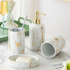 Set da Bagno in Marmo Amelia – Kit di Lavaggio in Ceramica da 4 Pezzi