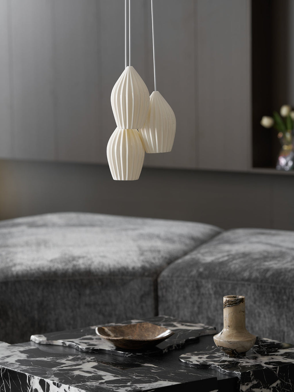 Lampada a sospensione in ceramica con righe