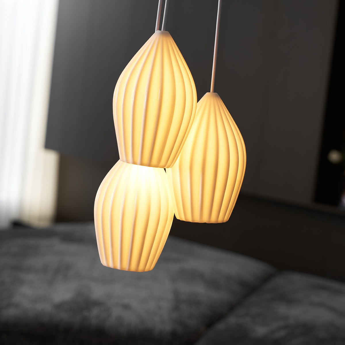 Lampada a sospensione in ceramica con righe