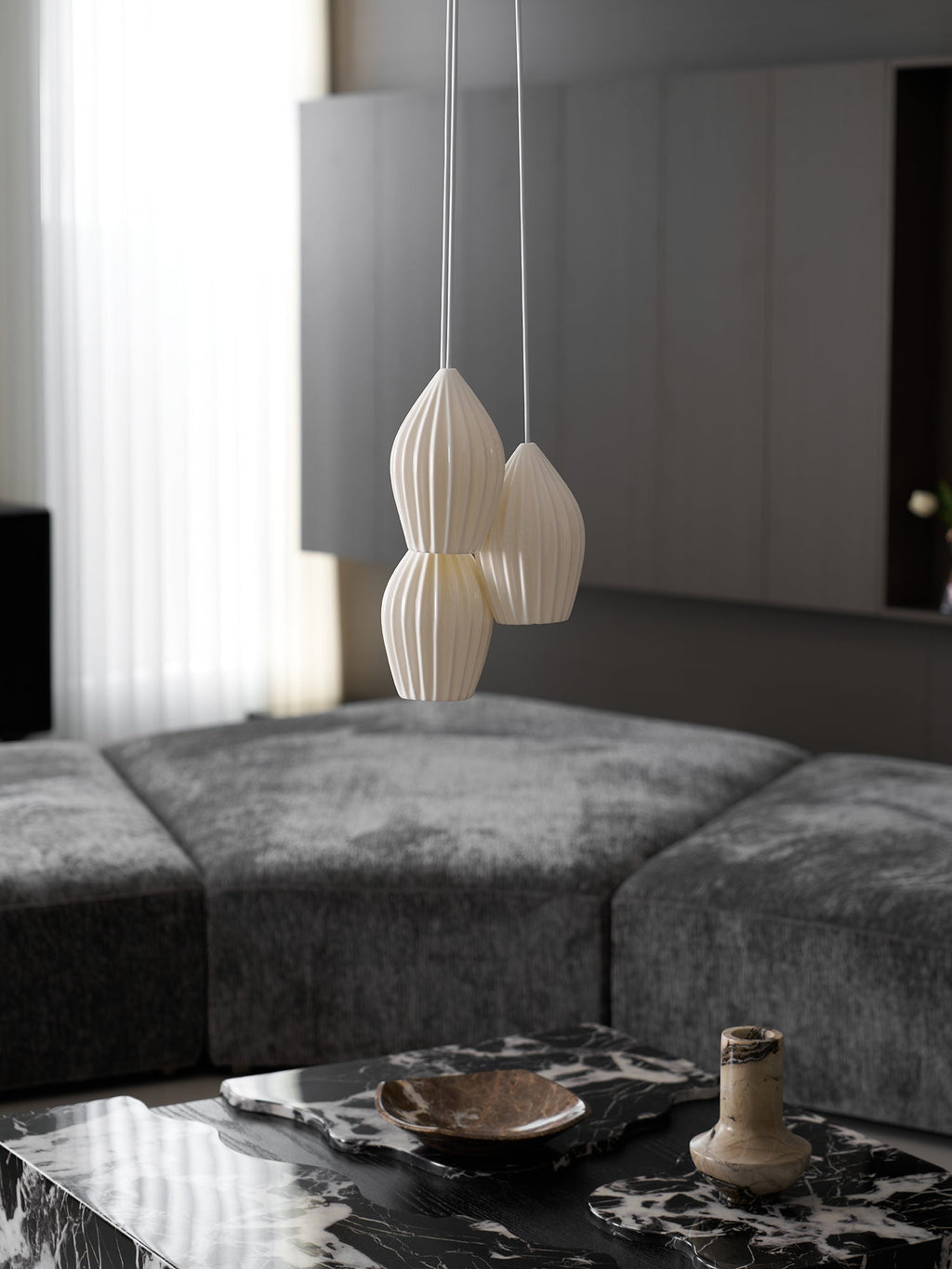 Lampada a sospensione in ceramica con righe