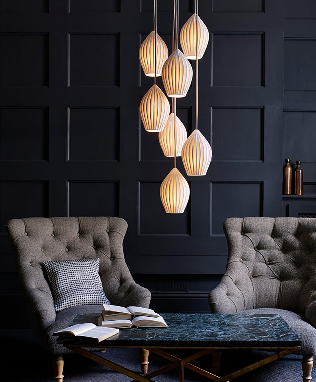 Lampada a sospensione in ceramica con righe
