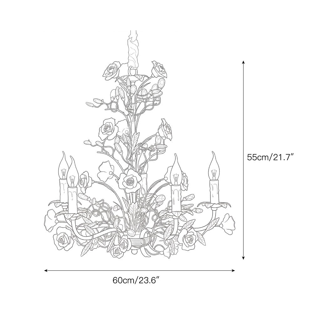 Lampadario in ceramica a forma di rosa rampicante