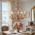 Lampadario in ceramica a forma di rosa rampicante