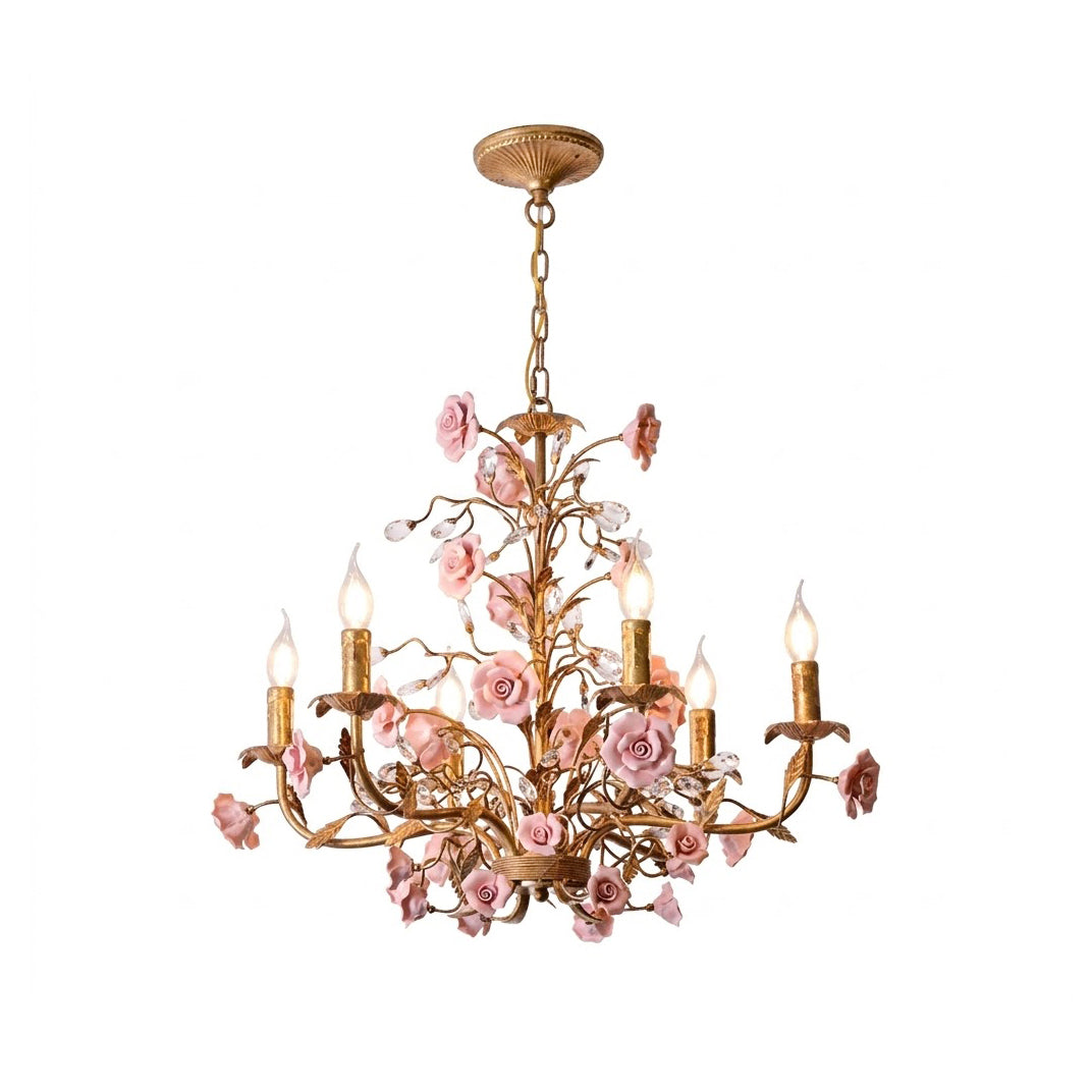 Lampadario in ceramica a forma di rosa rampicante