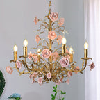 Lampadario in ceramica a forma di rosa rampicante