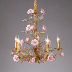Lampadario in ceramica a forma di rosa rampicante