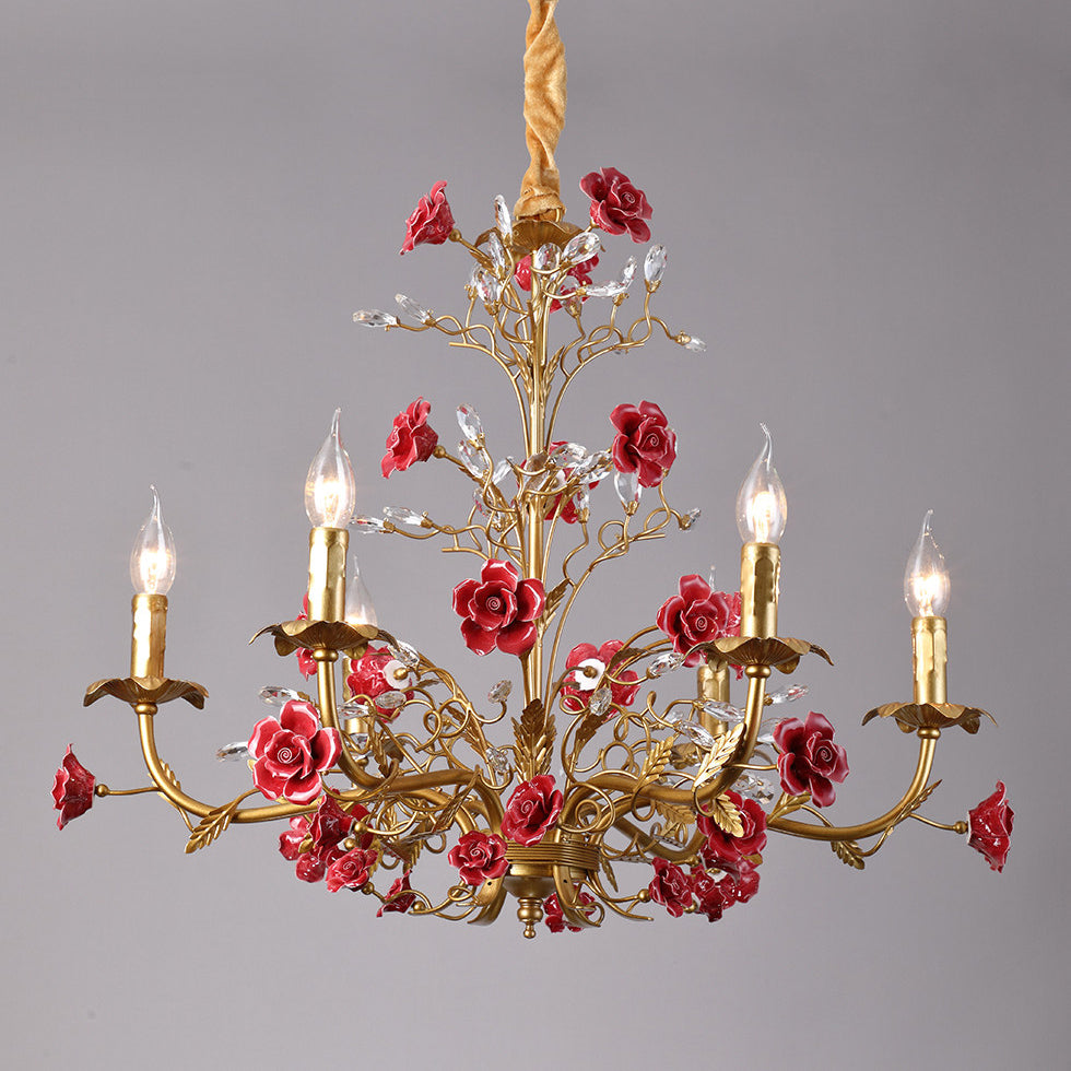 Lampadario in ceramica a forma di rosa rampicante