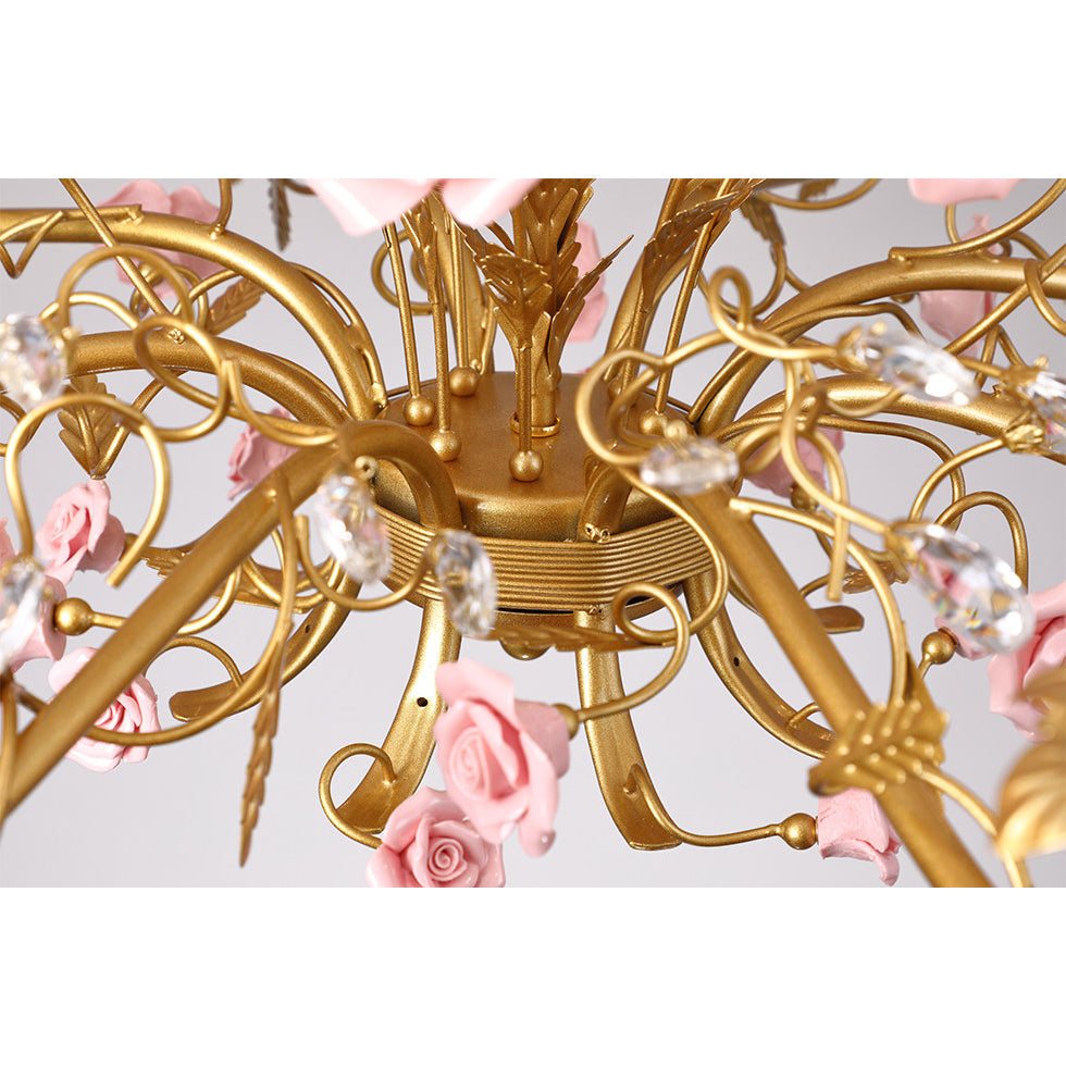 Lampadario in ceramica a forma di rosa rampicante