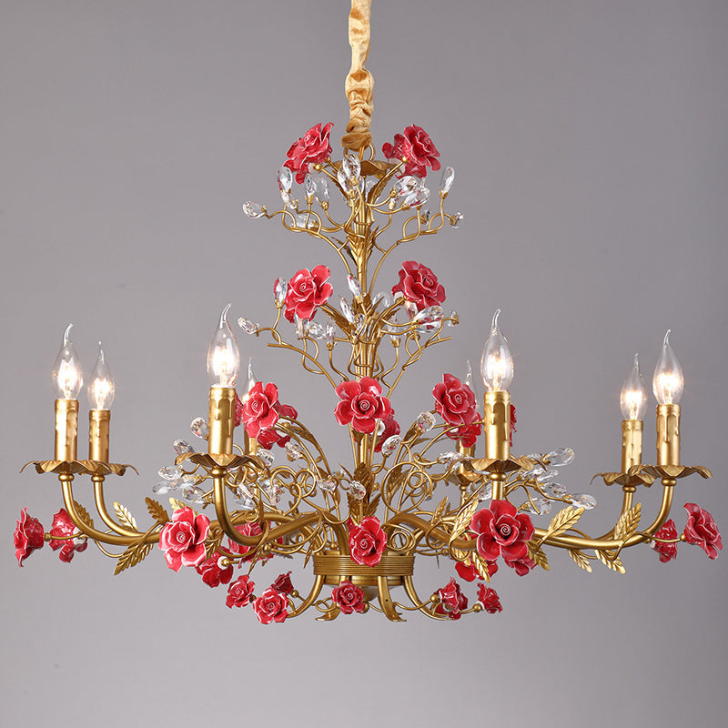 Lampadario in ceramica a forma di rosa rampicante