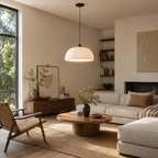 OCS - Lampada a sospensione Trampa Japandi in legno e lino - illuminazione calda e accogliente