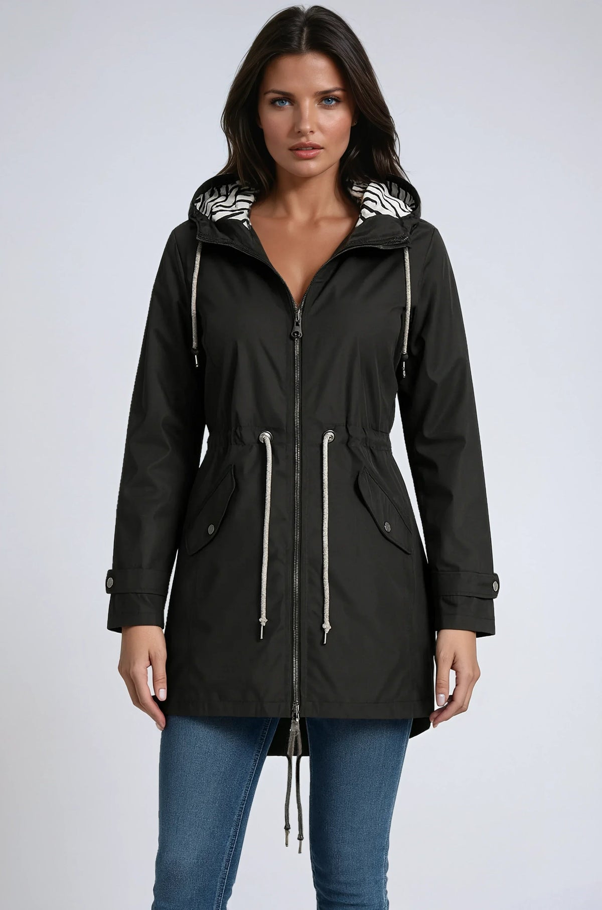 Parka Donna con Cappuccio e Coulisse – Giacca Elegante con Vita Regolabile