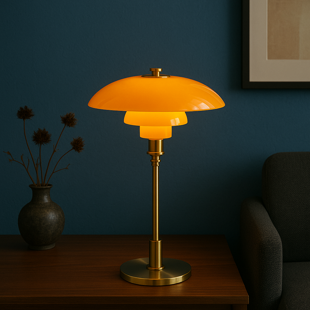 Lampada da Tavolo con Paralume in Vetro Vintage Danese
