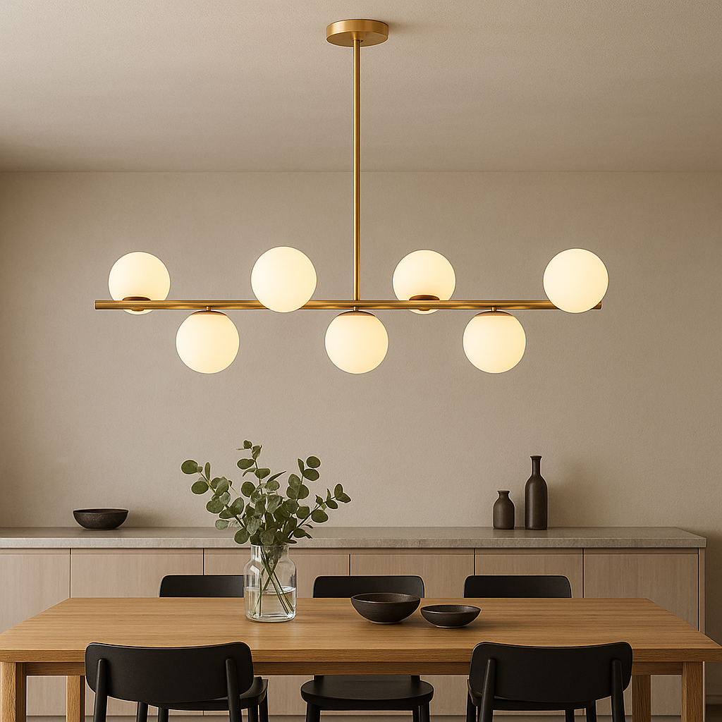 Lampada a sospensione lineare contemporanea in oro