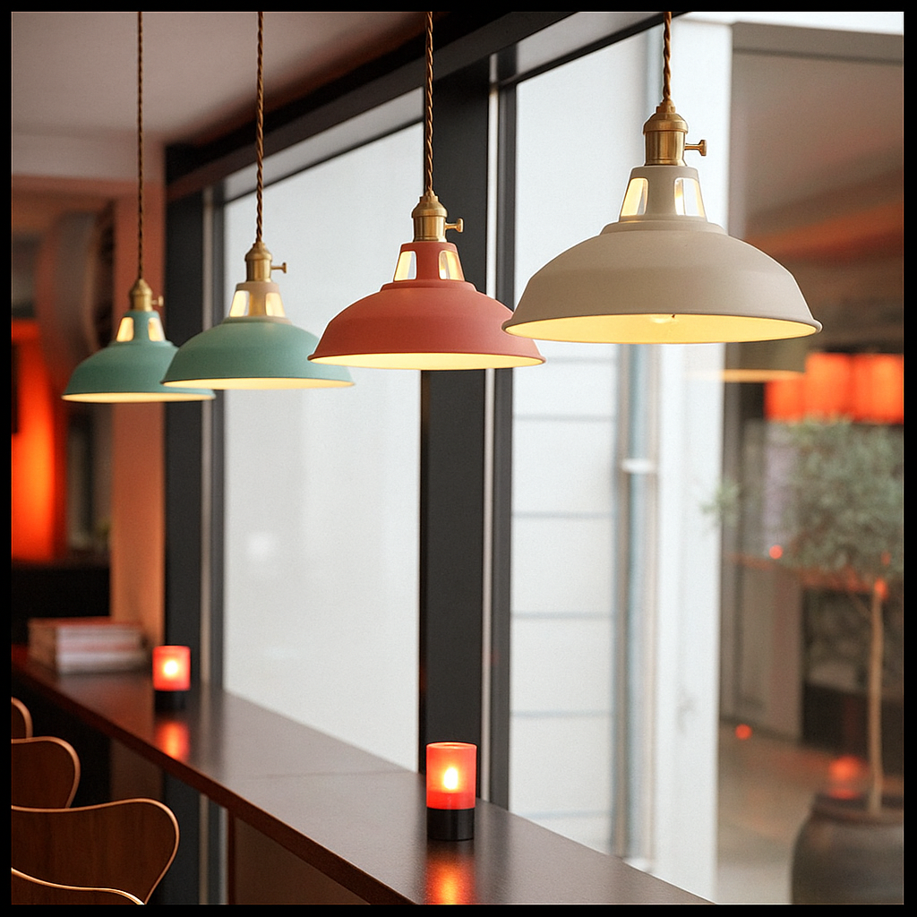 Lampada a sospensione a cupola in metallo colorato industriale LED 1-luce