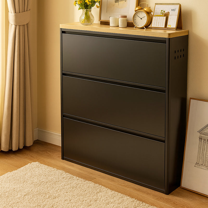 Armadio per Scarpe Slim Rectangolare in Acciaio Minimalista Moderno con Cassetti a Ribalta 3/4 Livelli per Ingresso