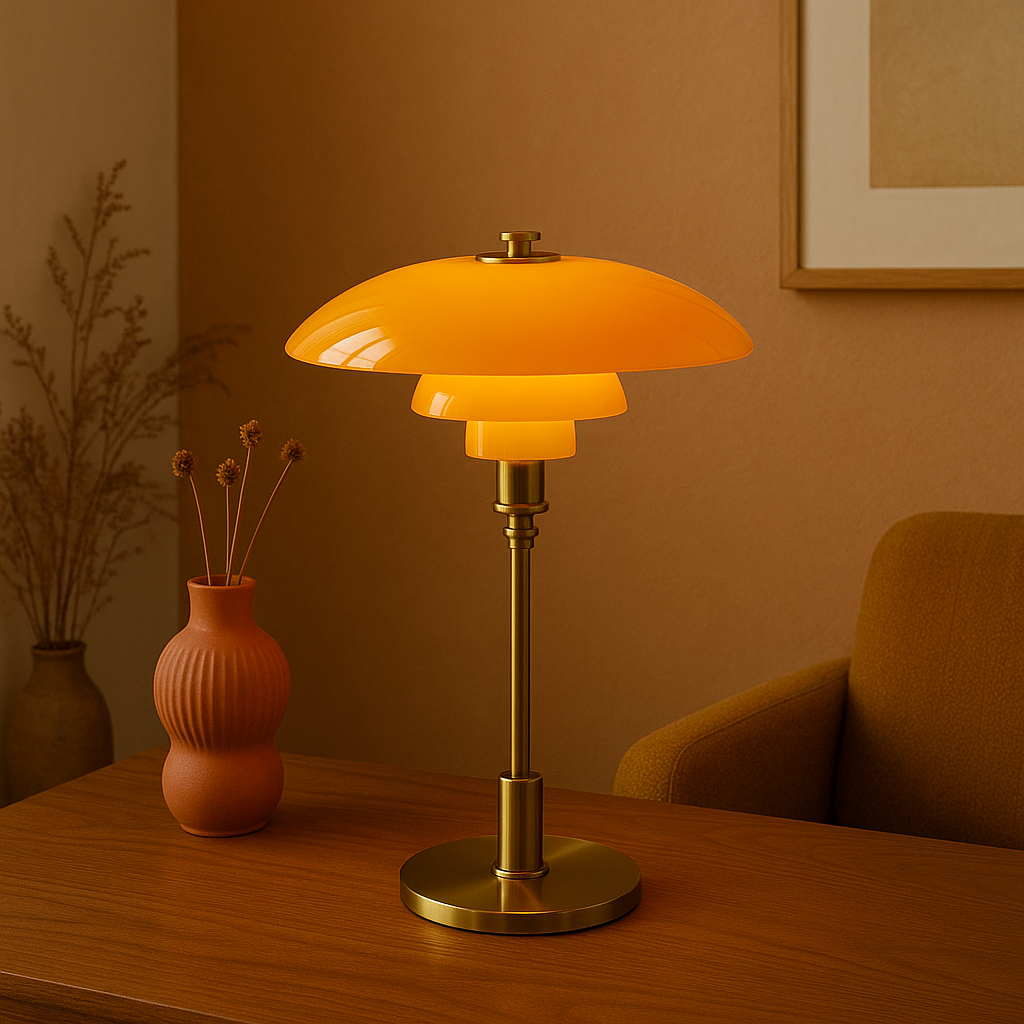 Lampada da Tavolo con Paralume in Vetro Vintage Danese