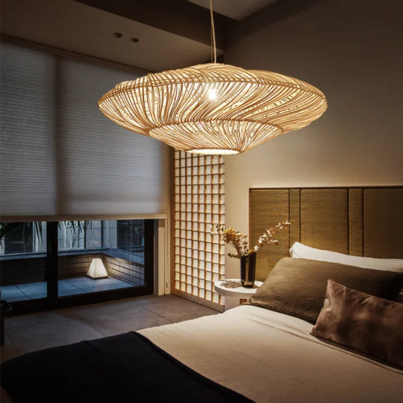 Lampada a sospensione in rattan vintage