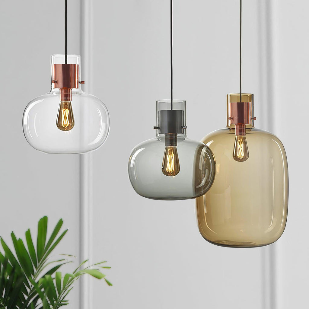 Cimbera Lampada a sospensione – Vetro – Trasparente/Grigio fumé/Ambra – Ø30 cm – Design moderno