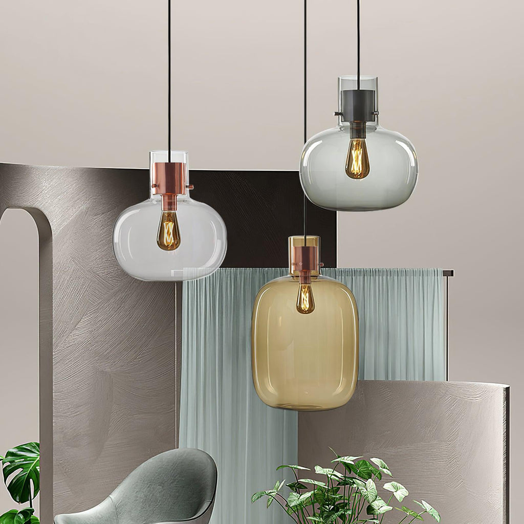 Cimbera Lampada a sospensione – Vetro – Trasparente/Grigio fumé/Ambra – Ø30 cm – Design moderno