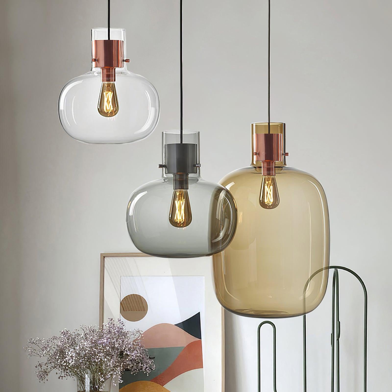 Cimbera Lampada a sospensione – Vetro – Trasparente/Grigio fumé/Ambra – Ø30 cm – Design moderno