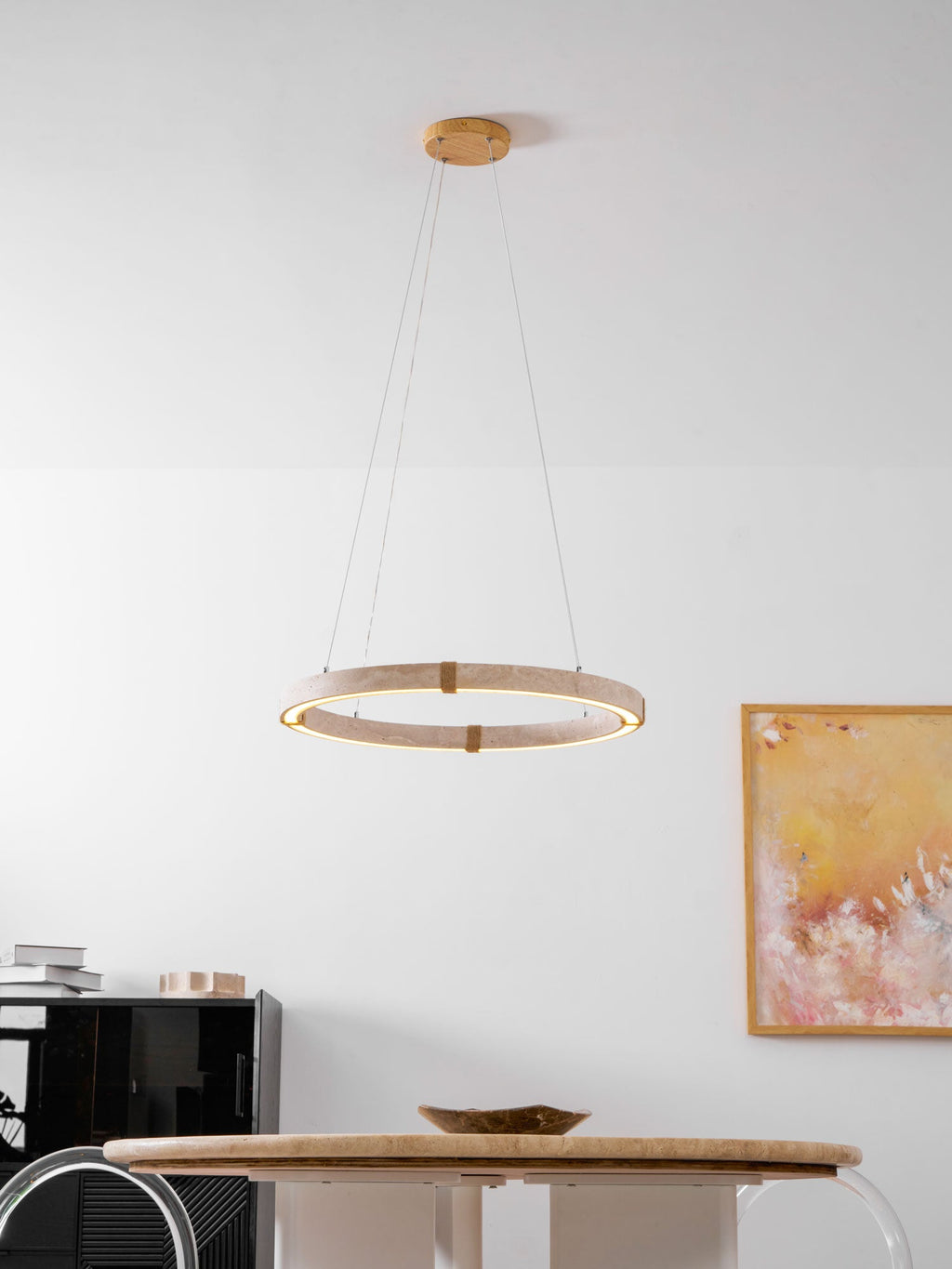 Lampada a Sospensione in Travertino Circolare