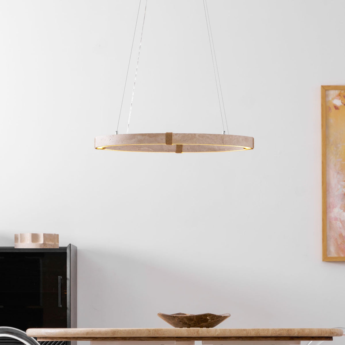 Lampada a Sospensione in Travertino Circolare