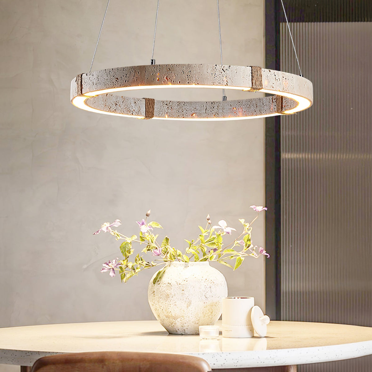 Lampada a Sospensione in Travertino Circolare
