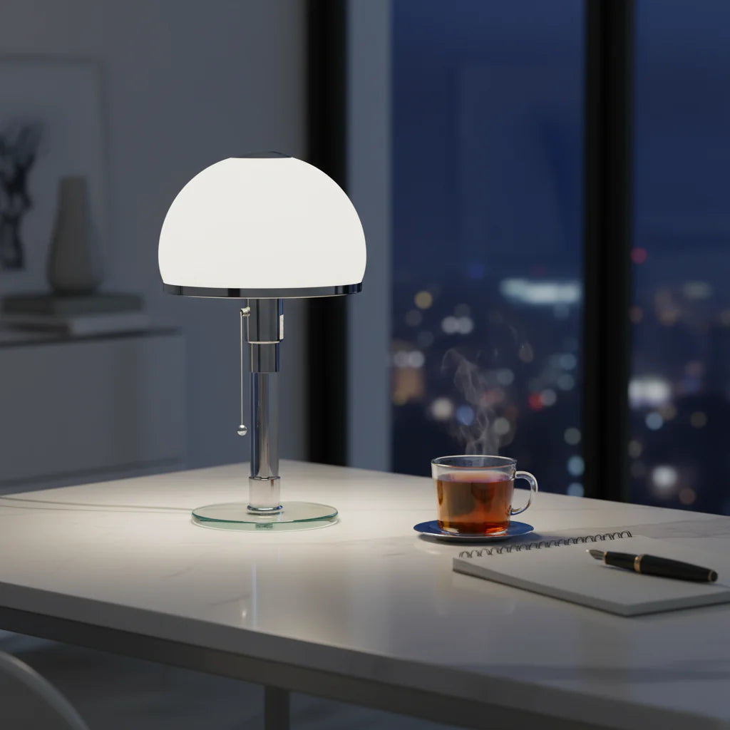 OCS - Lampada da tavolo di design con paralume in vetro