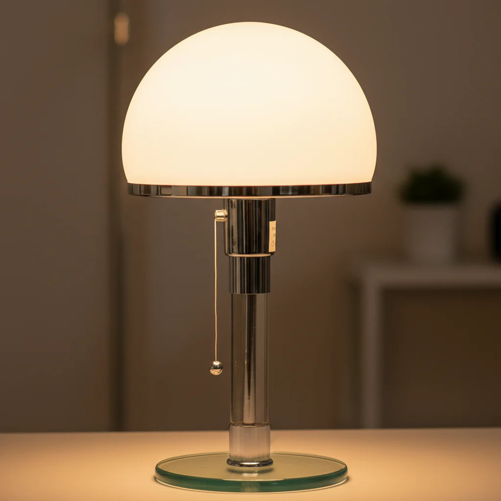 OCS - Lampada da tavolo di design con paralume in vetro