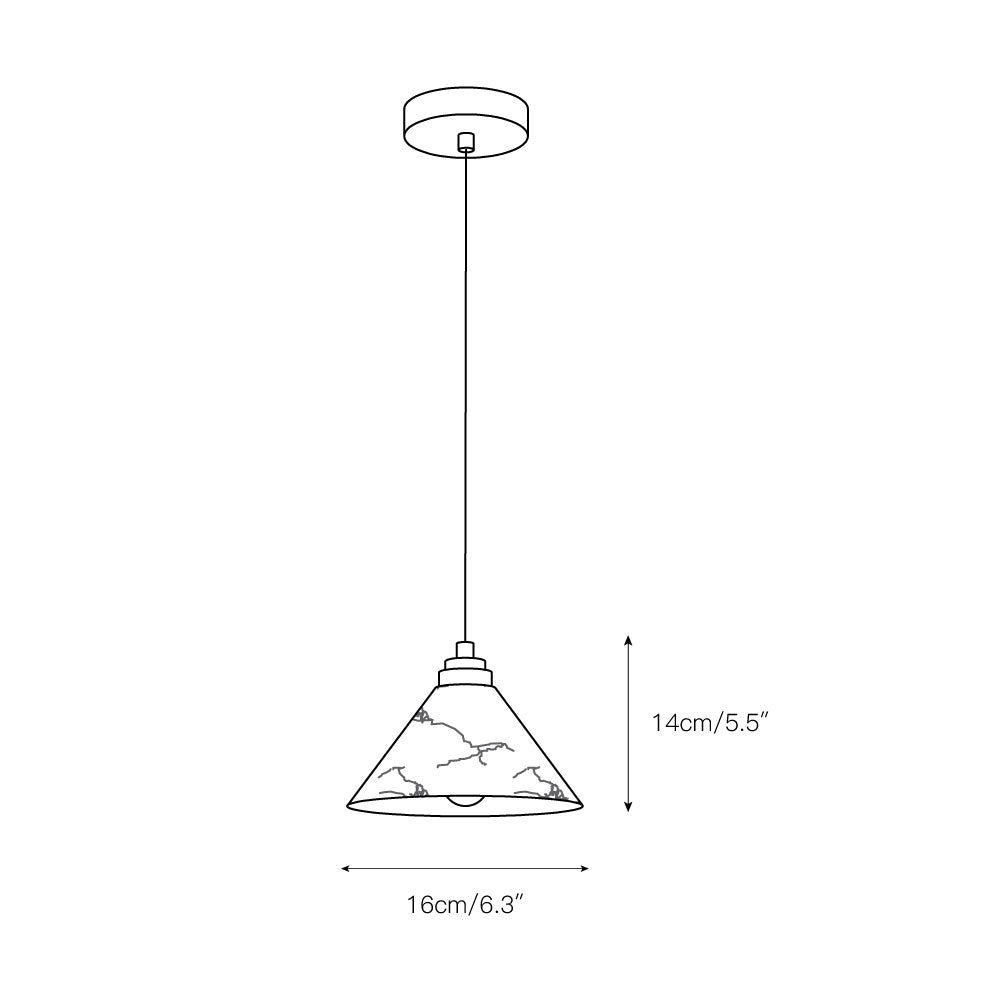 Lampada a sospensione con paralume conico in ottone e alabastro