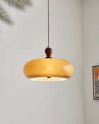 Lampada a sospensione con paralume in vetro ambra Eldom