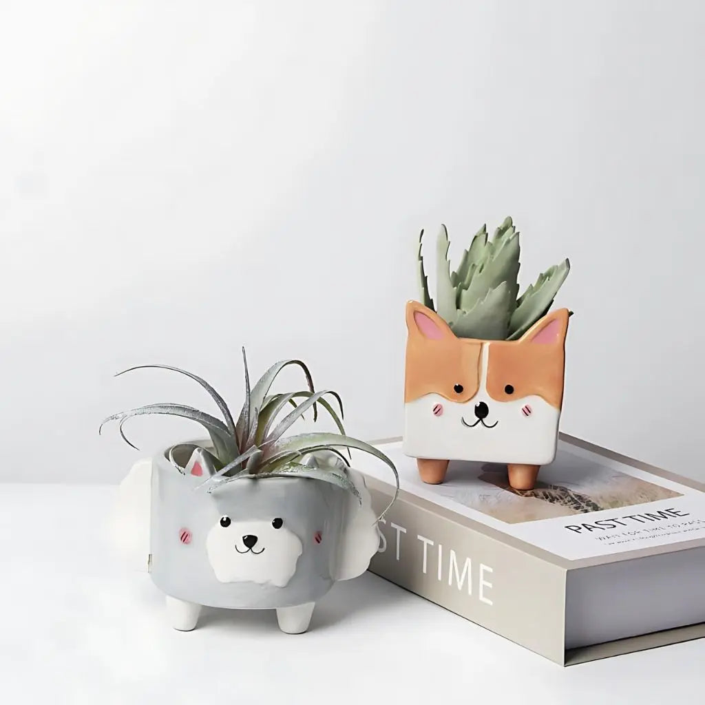 Vaso da Piante in Ceramica Cartoon Corgi & Agnello