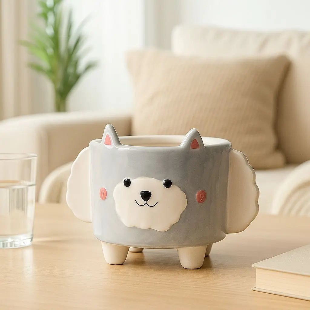 Vaso da Piante in Ceramica Cartoon Corgi & Agnello