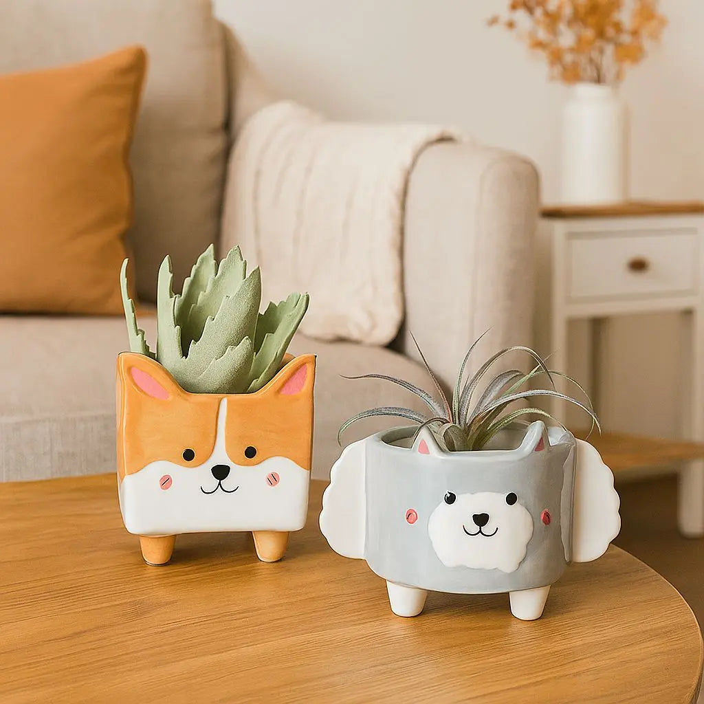 Vaso da Piante in Ceramica Cartoon Corgi & Agnello